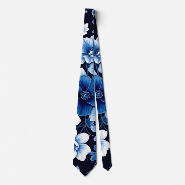gravata de flores de veludo azul (Frente)