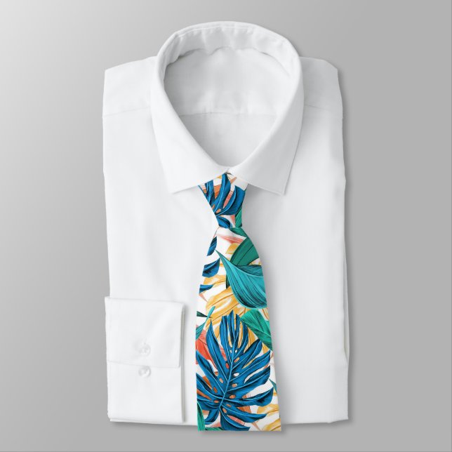 Gravata de folhas tropicais exóticas - Verão (Amarrado)
