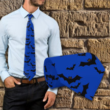 Gravata de Halloween Morcegos Voadores Azul Noite