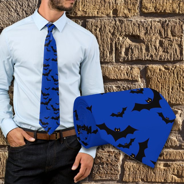 Gravata de Halloween Morcegos Voadores Azul Noite (Criador carregado)