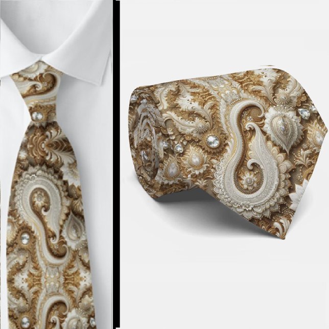 Gravata de Lace Paisley com Diamante Branco e Dour (Criador carregado)