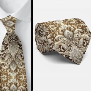 Gravata de Lace Paisley com Diamante Branco e Dour