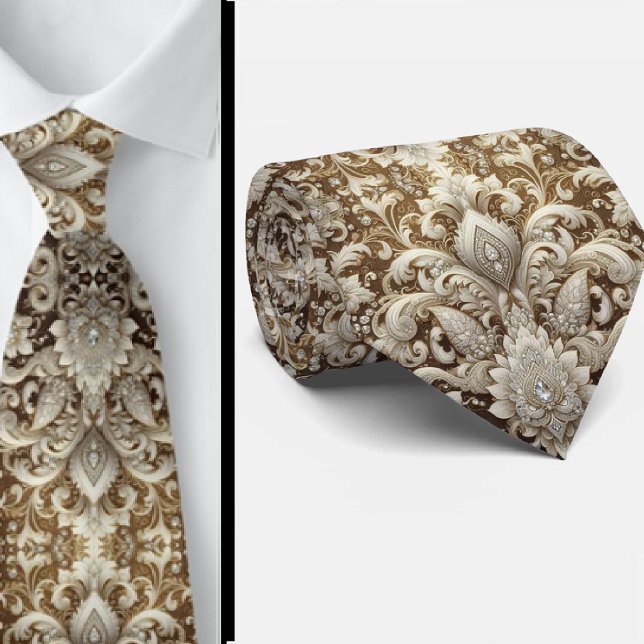 Gravata de Lace Paisley com Diamante Branco e Dour (Criador carregado)