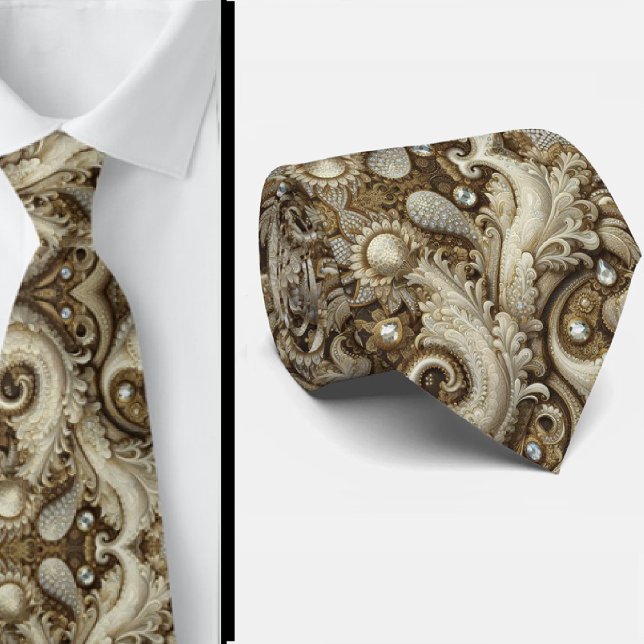Gravata de Lace Paisley com Diamante Branco e Dour (Criador carregado)