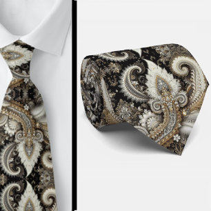 Gravata de Lace Paisley com Diamante Preto Branco