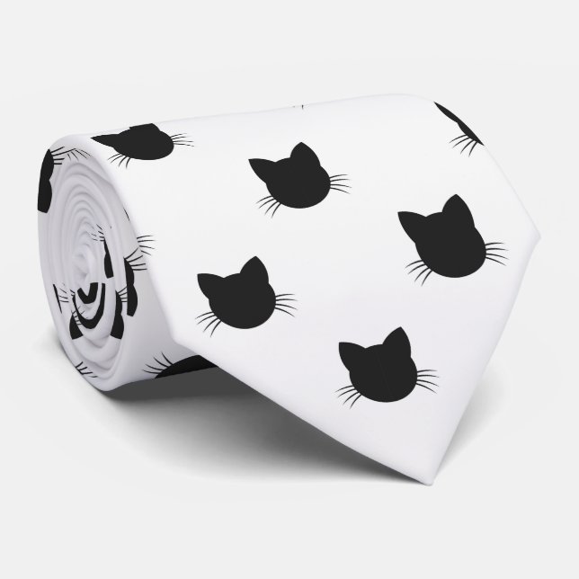 Gravata de laço cabeças de gato preto (Rolled)