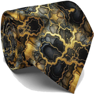 Gravata de Luxo Formal   Preto e Dourado Mármore