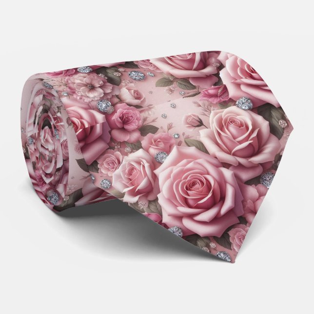 Gravata de Luxo para Casamento | Rosas Cor-de-Rosa (Rolled)