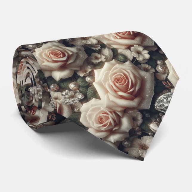 Gravata de Luxo para Casamento | Rosas Cor-de-Rosa (Rolled)