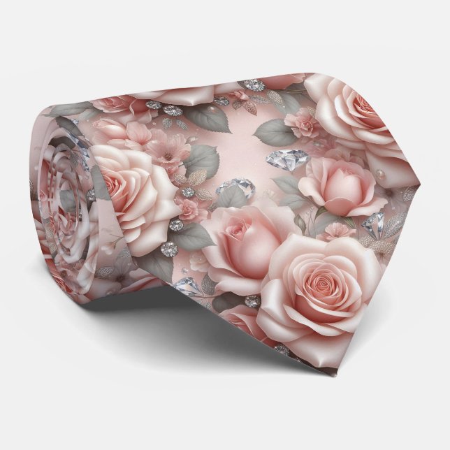 Gravata de Luxo para Casamento | Rosas Cor-de-Rosa (Rolled)