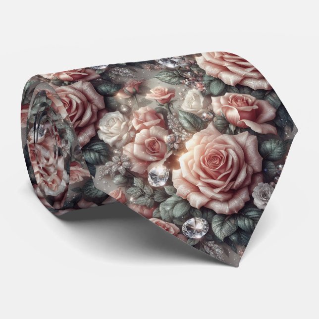 Gravata de Luxo para Casamento | Rosas Cor-de-Rosa (Rolled)