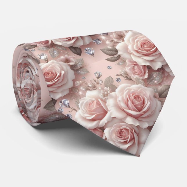 Gravata de Luxo para Casamento | Rosas Cor-de-Rosa (Rolled)