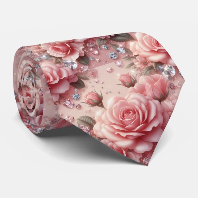 Gravata de Luxo para Casamento | Rosas Cor-de-Rosa (Rolled)