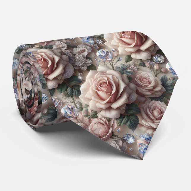 Gravata de Luxo para Casamento | Rosas Cor-de-Rosa (Rolled)