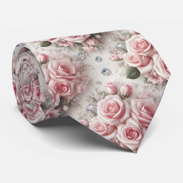 Gravata de Luxo para Casamento | Rosas Cor-de-Rosa (Rolled)