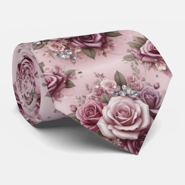Gravata de Luxo para Casamento | Rosas Roxas e Dia (Rolled)