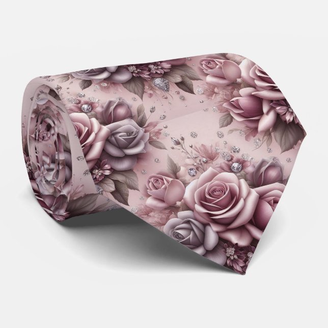 Gravata de Luxo para Casamento | Rosas Roxas e Dia (Rolled)