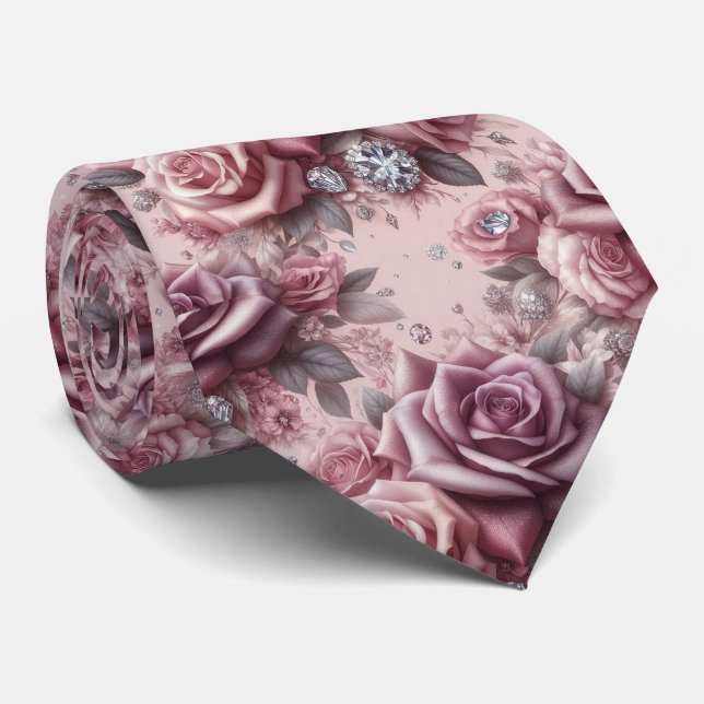 Gravata de Luxo para Casamento | Rosas Roxas e Dia (Rolled)