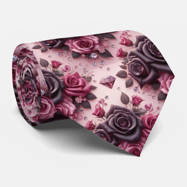 Gravata de Luxo para Casamento | Rosas Roxas e Dia (Rolled)