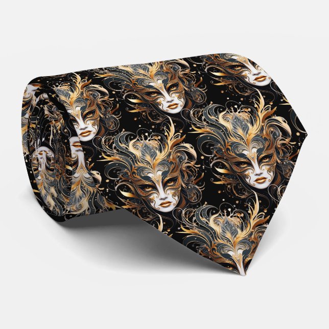 Gravata de Mardi Gras Steampunk preta e dourada (Rolled)