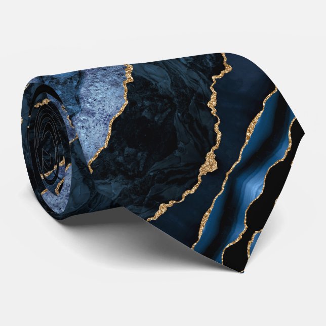 Gravata de Mármore Geodo Azul Naval com Brilho Dou (Rolled)