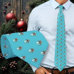 Gravata de Natal Azul Água-Marinha com Estrela-do-
