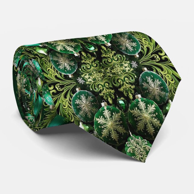 Gravata de Natal com Enfeites Decorativos Verdes (Rolled)