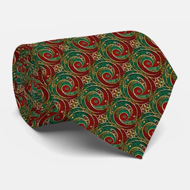 Gravata de Natal Verde Dourado Vermelho (Rolled)