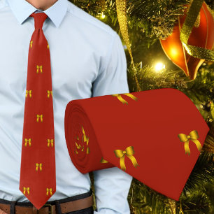 Gravata de Natal Vermelha com Padrão de Laços Dour