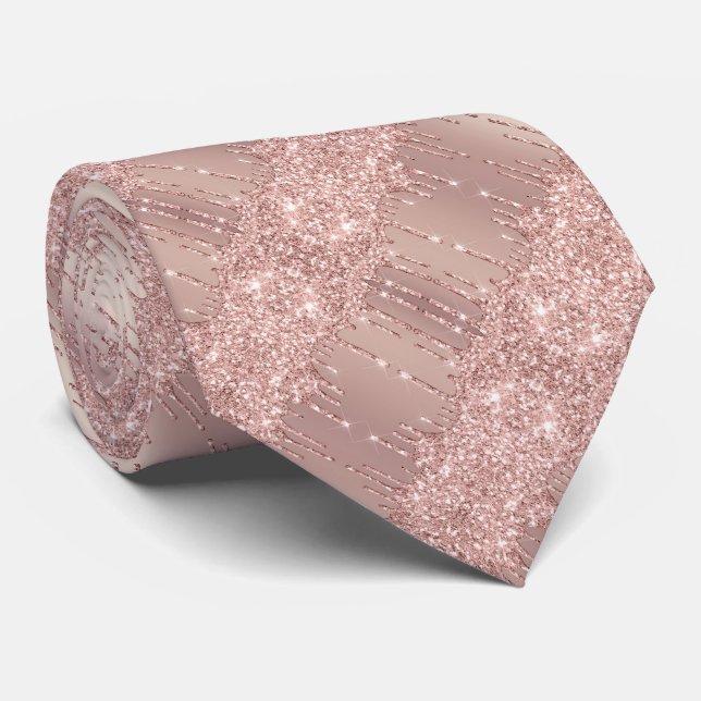 Gravata de Noiva em Rosa Dourado com Brilho e Gota (Rolled)