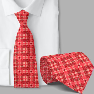 Gravata de Padrão Geométrico Vermelho Artístico Mo