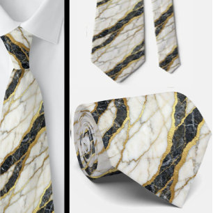 Gravata de Pedra de Luxo Mármore Preto, Branco e