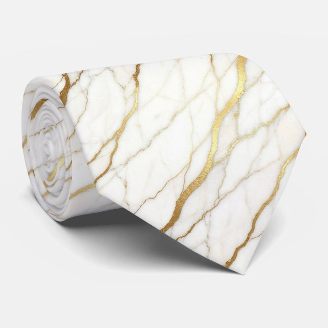 Gravata de Pedra Luxo | Mármore Branco e Dourado (Rolled)