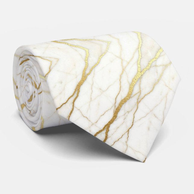 Gravata de Pedra Luxo | Mármore Branco e Dourado (Rolled)
