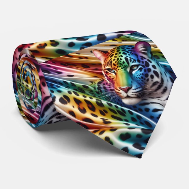 Gravata de Pescoço Estampa Leopardo Arco-íris (Rolled)