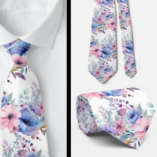 Gravata de pescoço floral azul empoeirado e rosa
