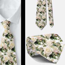 Gravata de Pescoço Floral Clássica com Rosas Branc