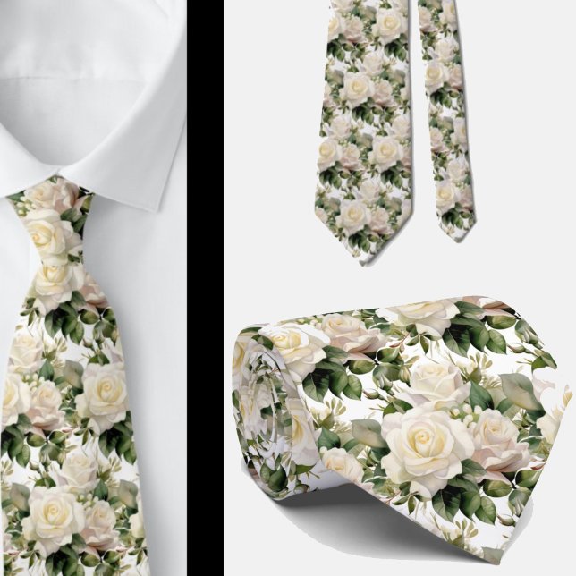 Gravata de Pescoço Floral Clássica com Rosas Branc (Criador carregado)