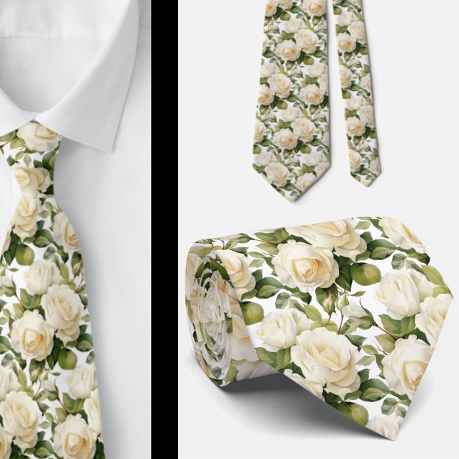 Gravata de Pescoço Floral Clássica com Rosas Branc (Criador carregado)