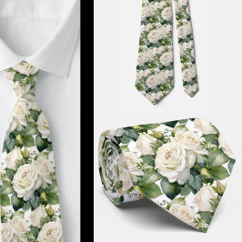 Gravata de Pescoço Floral Clássica com Rosas Branc