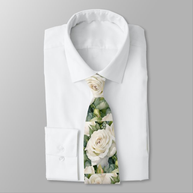 Gravata de Pescoço Floral Clássica com Rosas Branc (Amarrado)