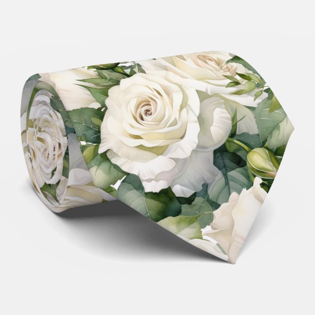 Gravata de Pescoço Floral Clássica com Rosas Branc (Rolled)