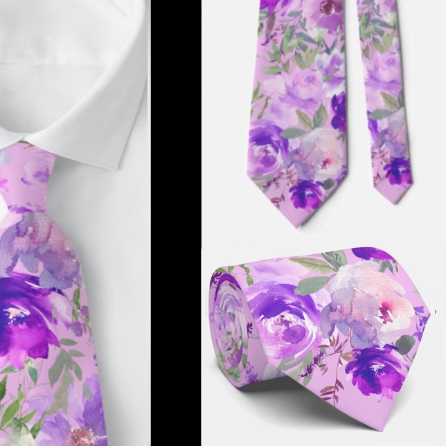 Gravata de Pescoço Flores de Rosas Lavanda Índigo  (Criador carregado)