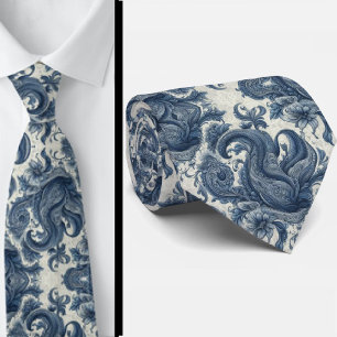 Gravata de Pescoço Paisley Azul e Branco Premium