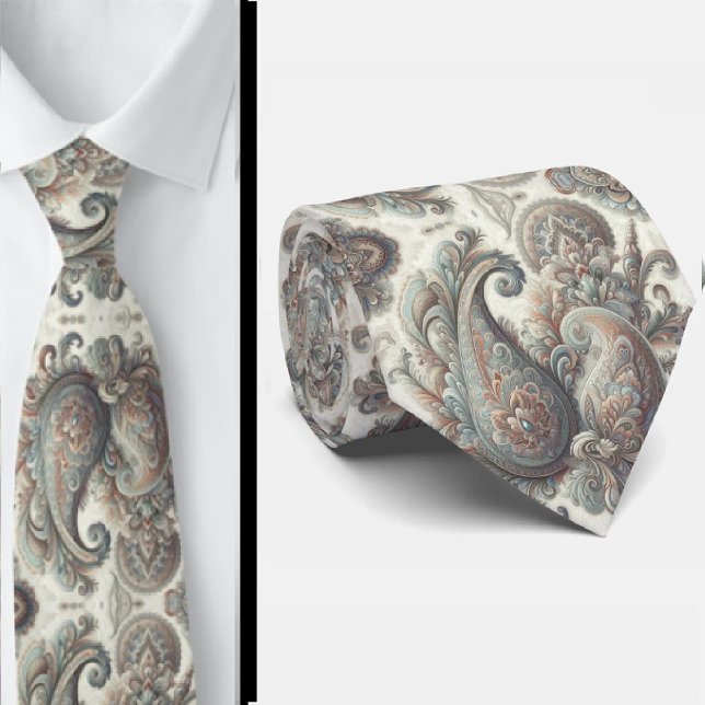 Gravata de Pescoço Paisley Azul Ouro e Branco Prem (Criador carregado)