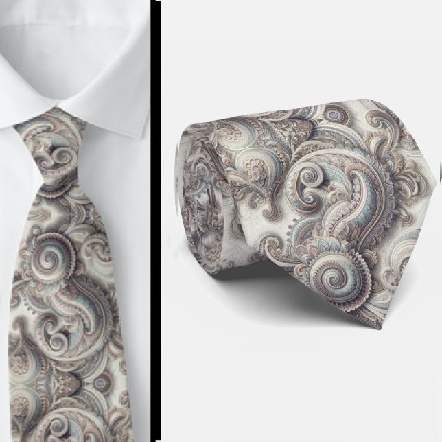 Gravata de Pescoço Paisley Azul Ouro e Branco Prem (Criador carregado)