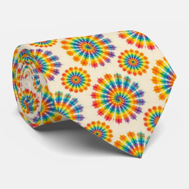 Gravata de Pescoço Tie Dye Psicodélica Arco-íris (Rolled)