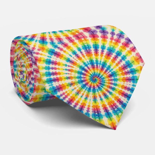 Gravata de Pescoço Tie Dye Psicodélica Arco-íris (Rolled)