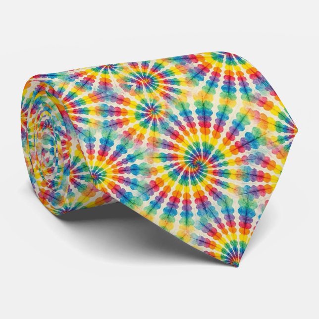 Gravata de Pescoço Tie Dye Psicodélica Arco-íris (Rolled)