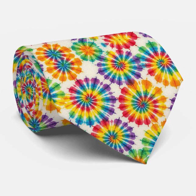 Gravata de Pescoço Tie Dye Psicodélica Arco-íris (Rolled)